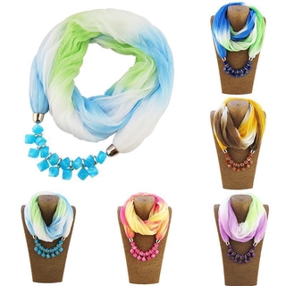 Multiple Pendant Necklace Scarf / Vintage Chiffon Gradient Neckerchief / Summer Water Drop Pendant Hijabs / Spring Holiday Casual Scarf Clothes Accessories / Beach Silk Scarf Ethnic Style Soft
