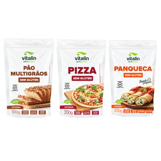 Mistura sem glúten, sem lactose Vitalin ( Pizza 200Gr - Panqueca 200Gr - Pão Multigrãos 300Gr) (1)