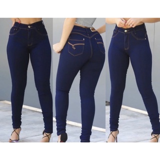 calça jeans feminina cintura alta com Lycra azul escuro promoção