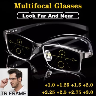 【Far-seeing】Novos óculos de visão multifocal presbiópica anti-luz azul de alta qualidade TR meia moldura para homens