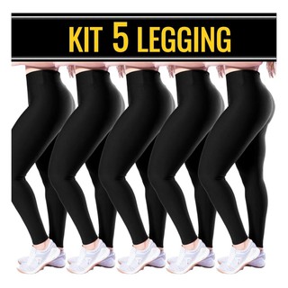 Kit 5 Calça Legging Suplex Academia Fitness Preto