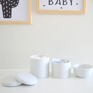 Kit Multiuso Potes Porcelana Molhadeira Bebê Branco Bancada Higiene Cotonete Algodão - Pronta Entrega (6)