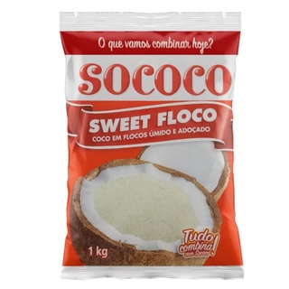 Coco Ralado Úmido Adoçado em Flocos Sococo Sweet Floco Pacote 1kg