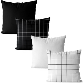 Kit 4 capas de almofadas grid preto e branco 42x42