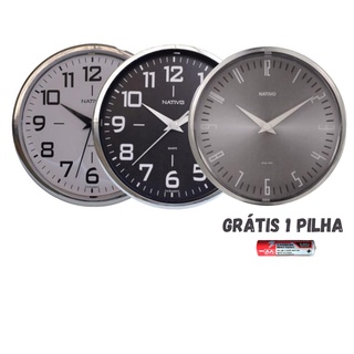 Relógio De Parede Redondo Metalizado Cozinha Sala 24cm + 1 pilha grátis