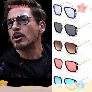 Amarlis Óculos De Sol De Luxo Vintage Armação De Metal Fashion Square Tony Stark Homem De Ferro
