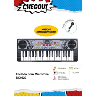 Brinquedo Infantil Teclado Eletrônico Com Microfone 37 Teclas Preto Musical Com entrada 5v Brinde 1 Cabo usb