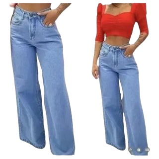 Calça Jeans Feminina Wide Leg Pantalona Cintura Alta Moda Atual