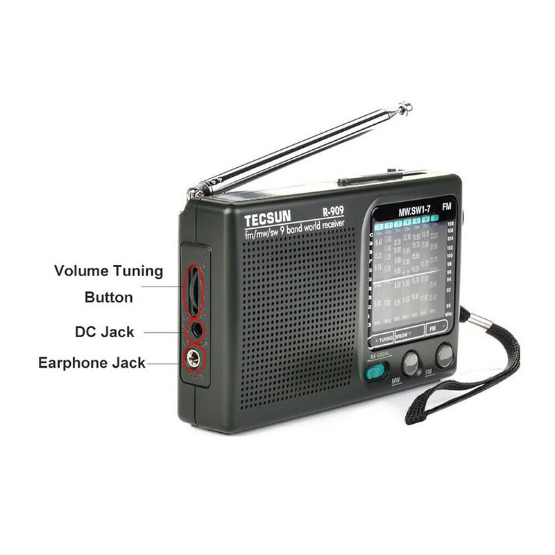 TECSUN R-909 Receptor Portátil Rádio FM MW (AM) SW (Shortwave) Mundo 9 Bandas t (5)