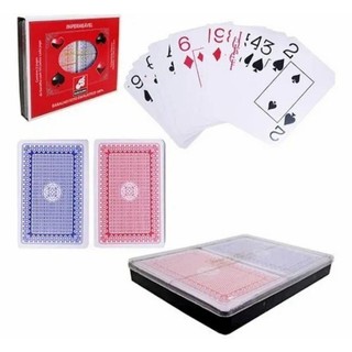 Jogo De Baralho Barcelona Plastificado 2 jogos de 54 cartas - Impermeável 100% Plástico 12,5x9,5x1,5cm