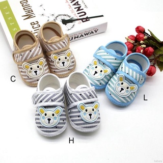 0-18M boy Cartoon Cotton Bear Pattern Stripes Casual Sneakers Newborn Soft Sole Toddler Shoes