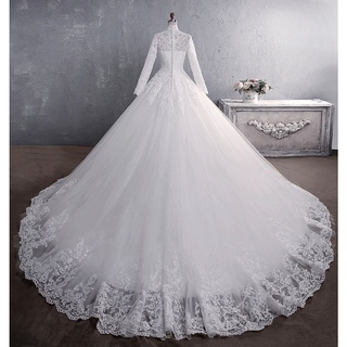 Muçulmano Vestido De Noiva 2020 Elegante Gola Alta Com Trem Princesa Vestido De Noiva De Luxo Rendas Bordado Do Vestido De Casamento Vestido De Noiva (4)