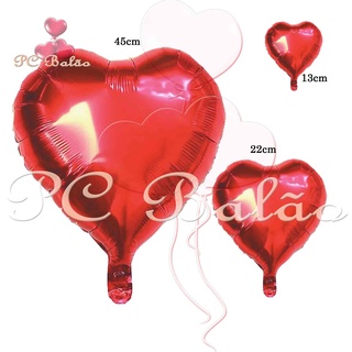 Balão Metalizado Coração 13cm - 22cm - 45cm Para Festa Decoração VERMELHO (1)