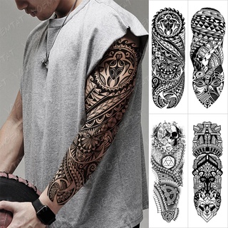 Large Arm Sleeve Tattoo Geometry Tribe Waterproof Temporary Tatto Sticker Maori Totem Skull Body Art Full Fake Tatoo Women