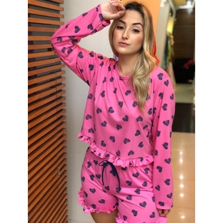 Conjunto Pijama Feminino, blusa e short estampado, NOVO MODELO Pijamas viçosa