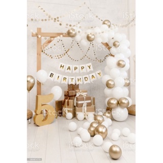 Kit 50 Balões Brancos Tamanho 7 Polegadas + 25 Cromados Dourados Número 5 Para Festas e Ano Novo