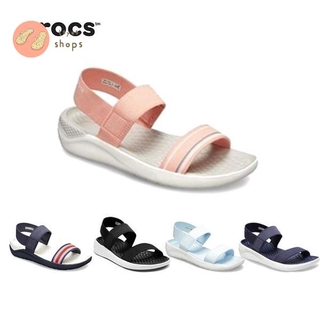 Crocs Carluo Chi Literide Women's Sandals Beach Stretch Flat Quick-Drying Shoes Non-Slip Casual Shoes