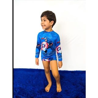 Kit Praia Infantil Personagens com Sunga e Camisa Proteção UV