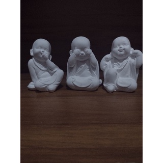 Trio de Buda gesso cru 10cm