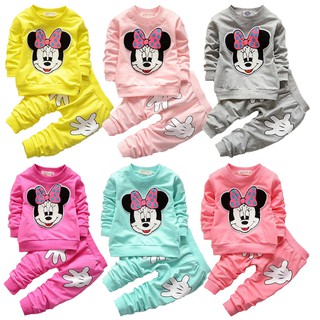 Girls Suits Cute Minnie Mickey Cotton Sport Boys Suits Spring Autumn Embroidery Full Shirt And Pants Children Clothing