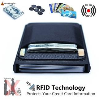 Carteira com Bloqueio RFID Masculina para Documento/Cartão de Crédito / Carteira com Bolso Pequeno de Moedas em Alumínio