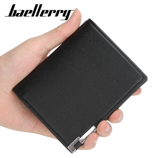 Baellerry carteira curta masculina simples coreana fina de ferro maciço com borda de vários cartões carteira (3)