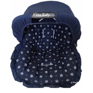 capa para bebê conforto + capota / protetor de sol - coroas azul marinho