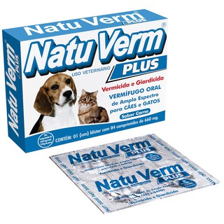 Remédio de Verme e Giardicida Natu Verm Plus Cães e Gatos 4 Comprimidos