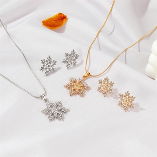 New snowflake set jewelry simple diamond Snowflake Necklace Snowflake Earrings Christmas Valentine's Day gift (3)