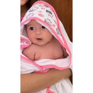 Toalha de Banho felpuda para bebê com capuz em malha de algodão
