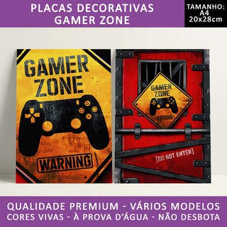 Placa decorativa Gamer Zone - Quadro decorativo em MDF (A4)