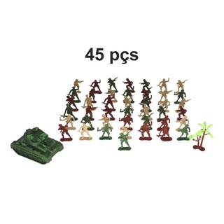 Brinquedo Kit Soldadinhos Exercito tanque Militar 45 peças