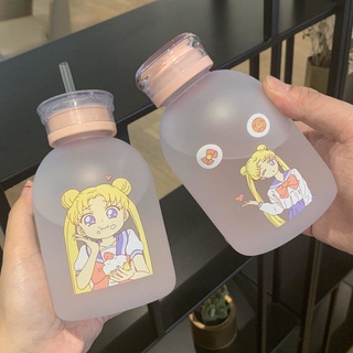 Garrafa De Água De Plástico Transparente À Prova De Vazamento Com Canudo Sailor Moon