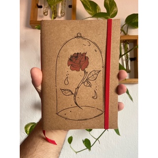 Sketchbook Caderno Rosa A Bela e a Fera com Elástico e Marca Página