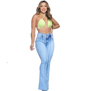Calça Jeans flare com lycra costura levanta Bumbum feminina jeans premium. (8)
