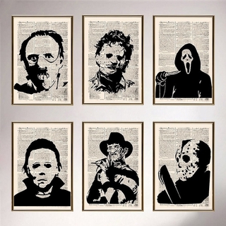 Retro Old Paper Horror Movie Character Poster Michael Myers Freddy Jason Painting Home Wall Art Decorative Pictures (1)