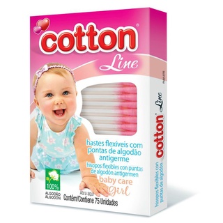 Hastes Flexíveis 75 UNIDADES GIRL Cotonete Baby Care Caixa c/ 75 Unidades cotton line