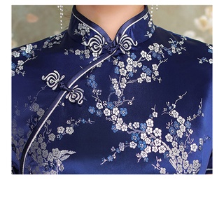 Azul Marinho Chinês Tradicional Cheongsam Frente Dividir Vintage Plus Size Vestidos Mulheres De Cetim Vestido Longo Ameixa Qipao (7)