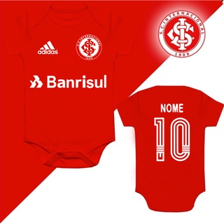 Body Bebê Infantil Vermelho Personalizado Time de Futebol Inter Internacional com Nome e Número nas Costas