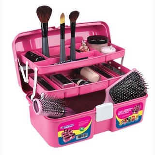 Caixa Maleta Multiuso Pink Maquiagem Cabelo Manicure Armarinho Material de Artes Ferramentas Tralha de pesca 33x20x16cm Arqplast Rosa com 2 bandejas