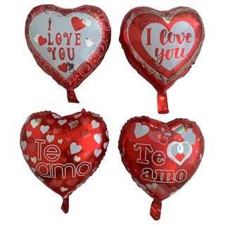 Kit 10 Balões Metalizados Coração Com Dizeres 45 cm