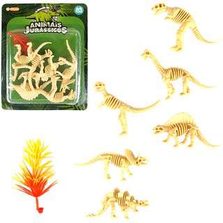 Dinossauro Esqueleto Miniatura Brinquedo Jurássico Rex Kit com 6 Dinossauros