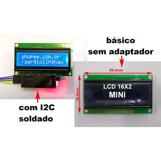 Display LCD 1602 Mini 16x2 Caracter backlight fundo azul com ou sem i2c PCF8574 para Arduino PIC