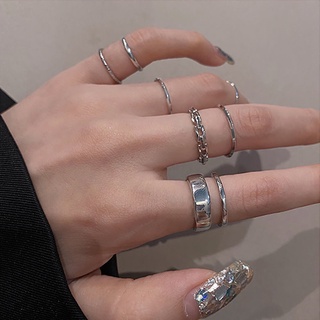 7 unidades / conjunto de anéis de corrente de ouro modelo mais recente estilo retro coreano anel