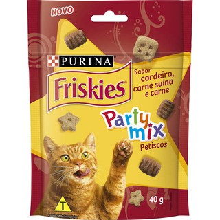 Petisco Nestlé Purina Friskies Party Mix Cordeiro, Carne Suína e Carne para Gatos Adultos