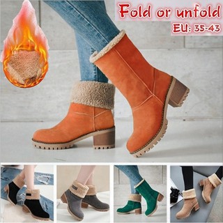 Winter Medium Tube Frosted Thick Heel Boots for Women Warm Boots
