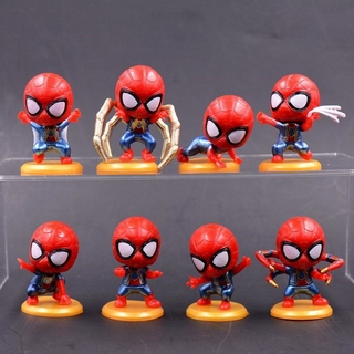 8pcs Cute Spiderman Action Figures Miniature Desktop Ornaments Cake Decoration