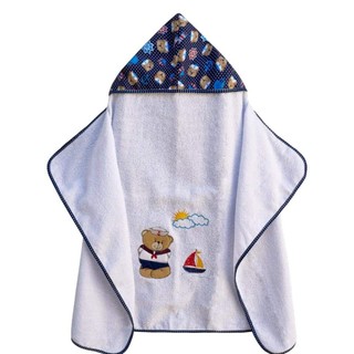 Kit para Bebê - Toalha com Capuz, Manta e Saco de Bebê - Urso Azul ou Ursinho Marinheiro Azul - Bordado (2)