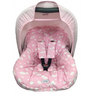 Capa Para Bebê Conforto Modelo Universal Com Capota Solar e protetor para cinto cor nuvem rosa