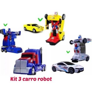 Kit 3 Carrinhos Bate E Volta Vira Robô Luz/som Transformers (2)